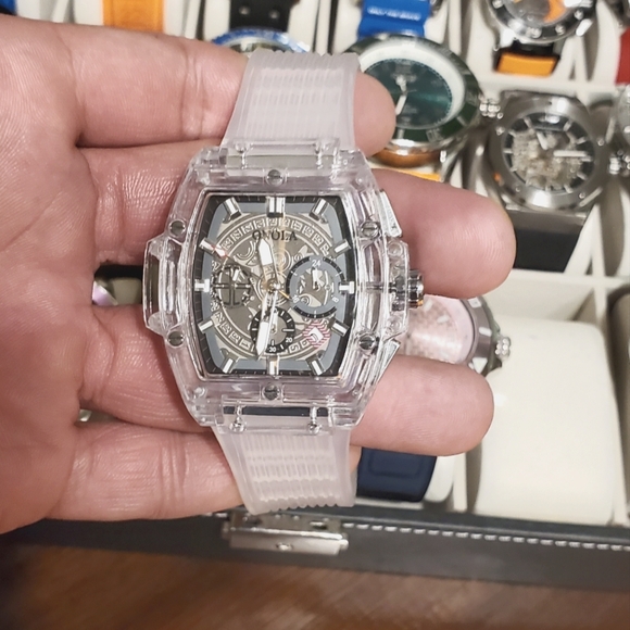 Transparent Clear Men Unisex Watch Skeleton Tonneau Hollow Fashion ONOLA Quartz - Picture 2 of 12